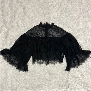 Beulah Gothic Elegant Tiered Black Lace Top